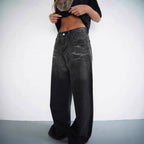 Damen Weit geschnittene Jeans mit modischem High-Waist Design und einzigartiger Waschung R&B