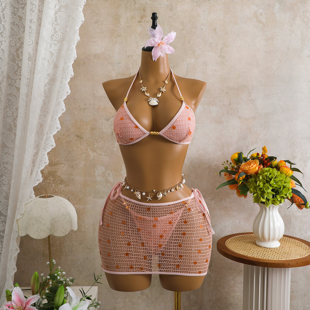 Damen Triangel-Bikini mit transparentem Überrock und funkelnden Details R&B