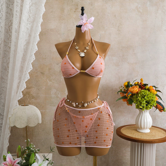 Damen Triangel-Bikini mit transparentem Überrock und funkelnden Details R&B