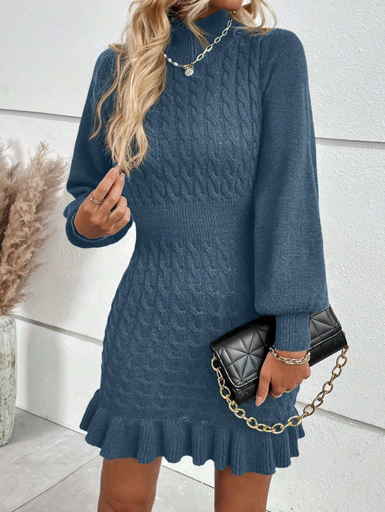 Damen Strickkleid mit hohem Kragen und Rippmuster R&B