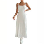 Damen Maxikleid mit zarten Trägern und raffinierter Rippstruktur R&B