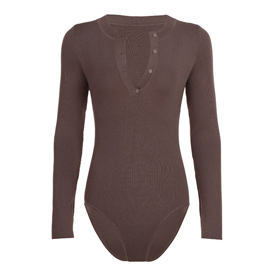 Damen Langarmbody mit Knopfleiste R&B