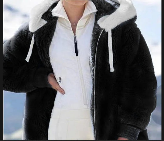 Damen Kuschelige Kunstpelzjacke mit Kapuze R&B