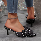 Damen elegante Mules mit verspieltem Punkte-Design und stilvollem Schleifenakzent R&B