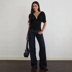 Damen Elegantes Oberteil mit tiefem V-Ausschnitt und lässigem Drapierungsdesign R&B