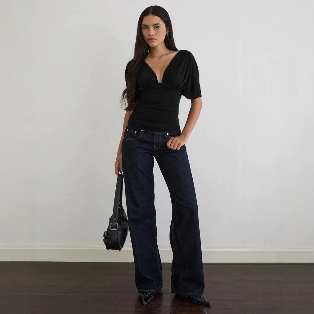 Damen Elegantes Oberteil mit tiefem V-Ausschnitt und lässigem Drapierungsdesign R&B
