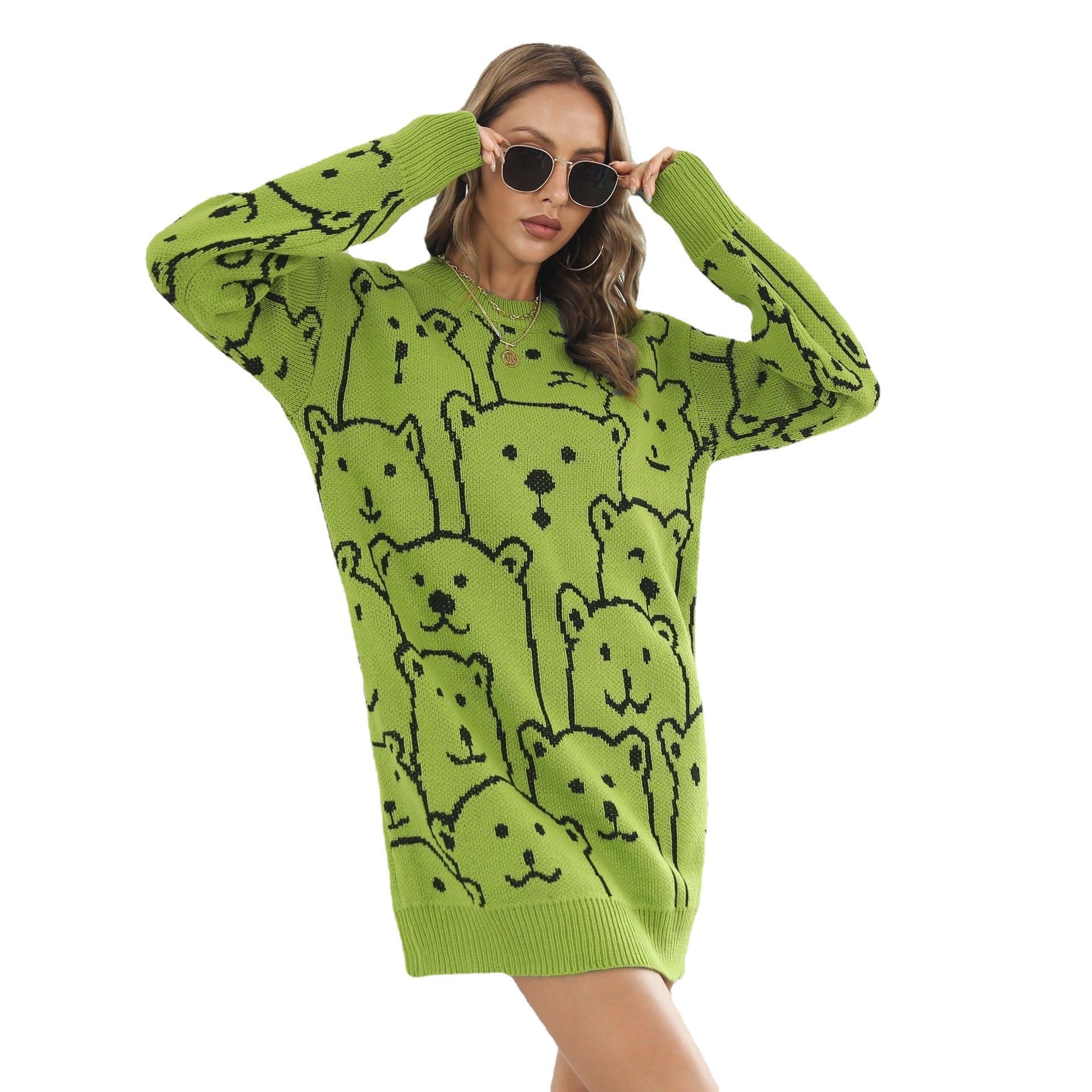 Damen Oversized Pullover mit fröhlichem Bärenmotiv R&B