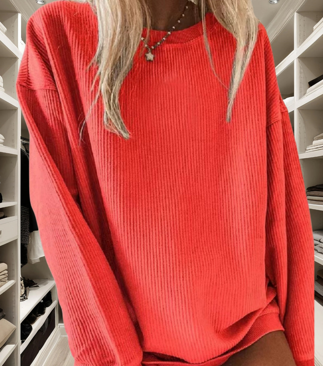 Damen Lässiger Rippstrick-Pullover mit weitem Schnitt R&B