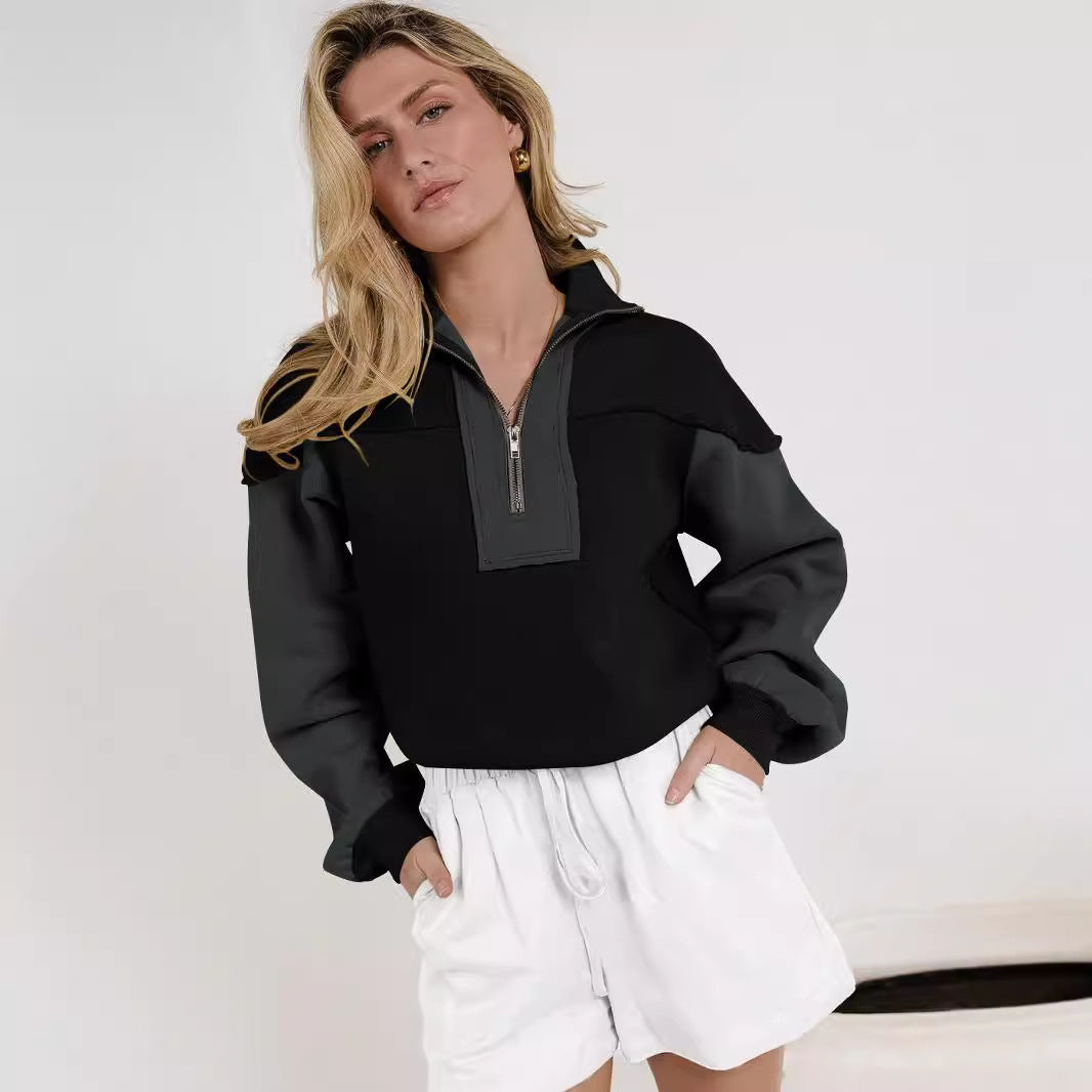 Damen modischer Sweatshirt mit hohem Kragen und eleganten Puffärmeln R&B
