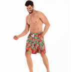 Herren Badeshorts mit tropischem Muster und verstellbarem Kordelzug R&B