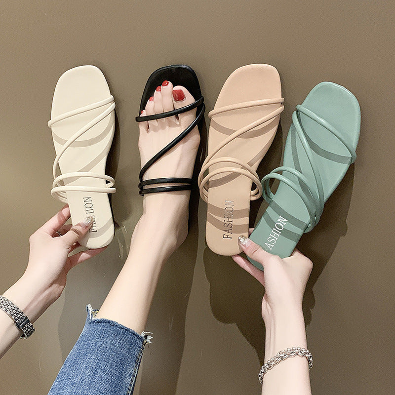 Damen nan minimalistische Schlupf-Sandalette mit filigranen Schlaufenriemen und gepolstertem Komfortfußbett R&B