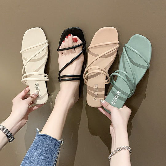 Damen nan minimalistische Schlupf-Sandalette mit filigranen Schlaufenriemen und gepolstertem Komfortfußbett R&B