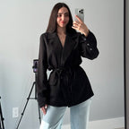 Damen Oversized Blazerjacke mit Taillengürtel R&B