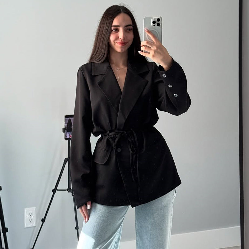 Damen Oversized Blazerjacke mit Taillengürtel R&B