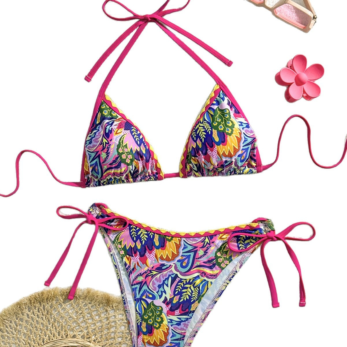 Damen Bunter Triangel-Bikini mit verstellbaren Trägern R&B