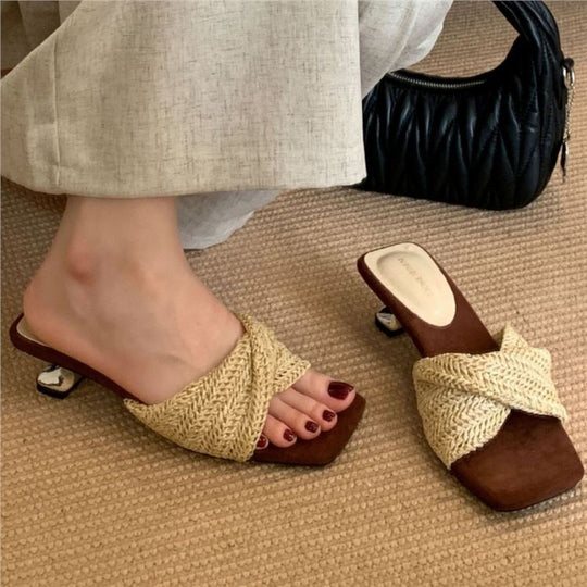 Damen offene Mules mit geflochtenem Design R&B