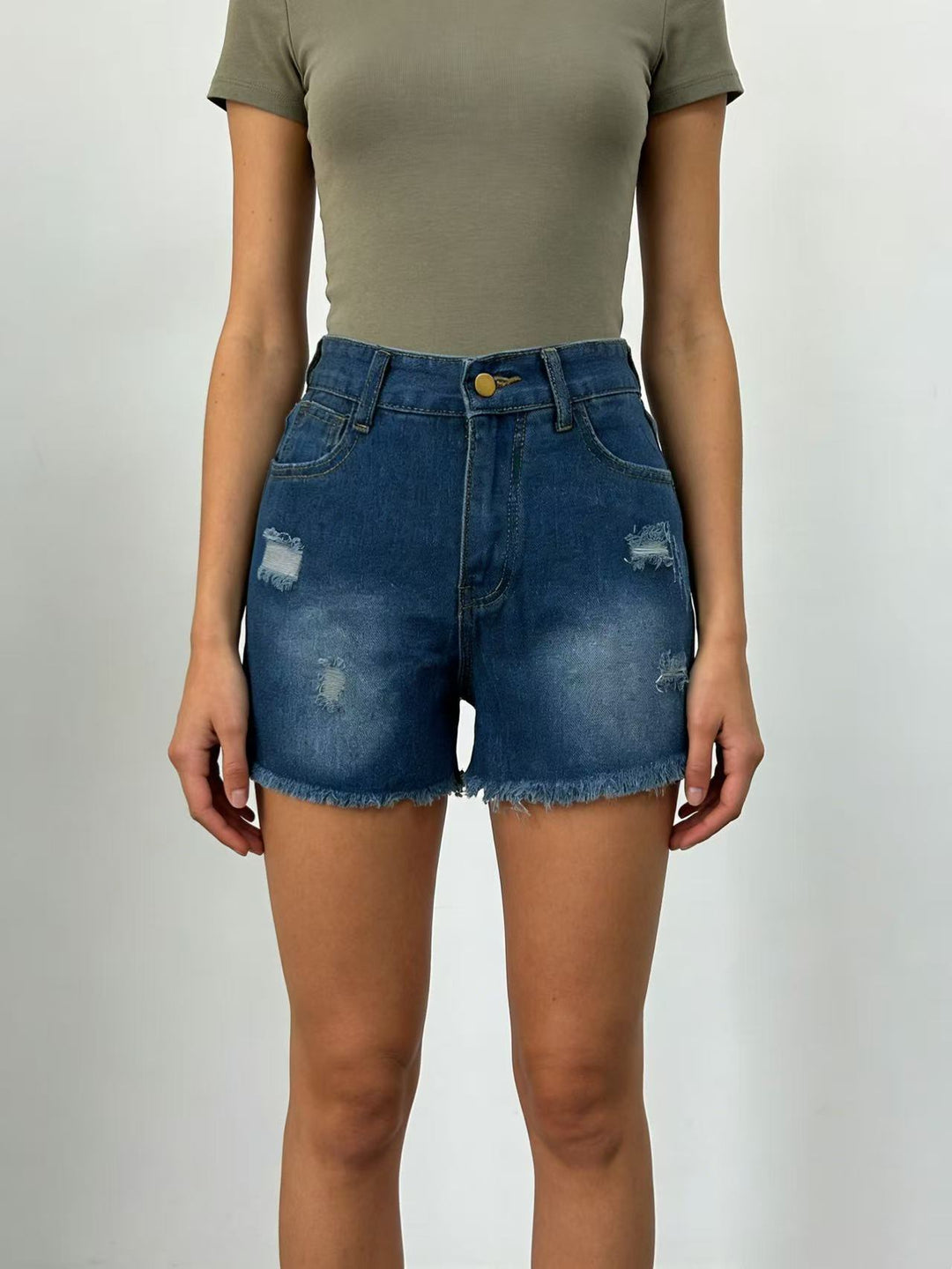 Damen Crop Top und High-Waist Jeans-Shorts R&B