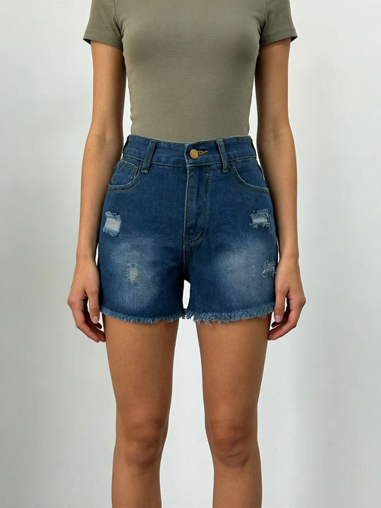 Damen Crop Top und High-Waist Jeans-Shorts R&B