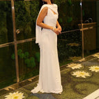 Damen Elegantes Abendkleid mit asymmetrischem Schal und eleganter Silhouette R&B