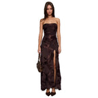 Damen elegantes Schnittmaxikleid mit floralem Design und seitlichem Schlitz R&B