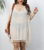 Damen luftiger Strand-Kaftan mit dekorativen Quasten R&B