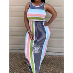 Damen Maxikleid mit buntem gestreiften Design und figurbetontem Schnitt R&B