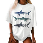 Damen T-Shirt mit kreativem Hai-Motiv und lässigem Schnitt R&B
