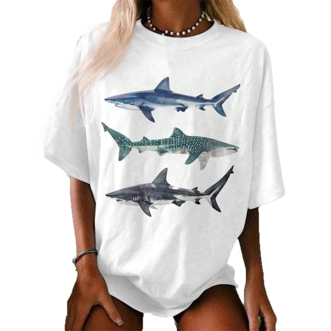 Damen T-Shirt mit kreativem Hai-Motiv und lässigem Schnitt R&B