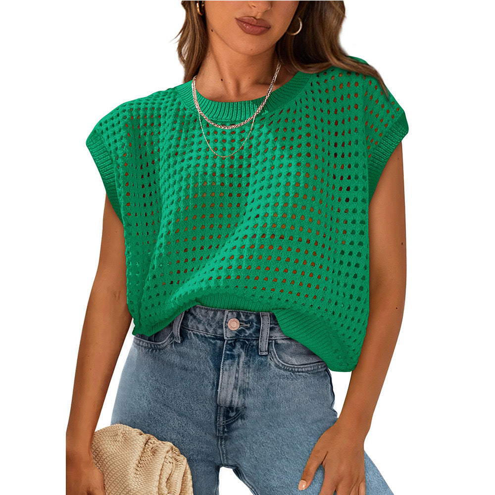 Damen lässiges Stricktop mit luftiger Lochstruktur R&B