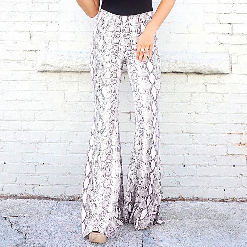Damen Flared-Leggings im eleganten Schlangenleder-Look R&B