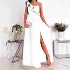 Damen Maxikleid mit asymmetrischem Schnitt und voluminösem Rüschendetail R&B