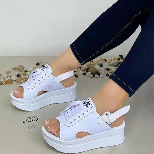 Damen Plateausandalen mit verstellbarem Riemendesign und luftiger Strickoberfläche R&B