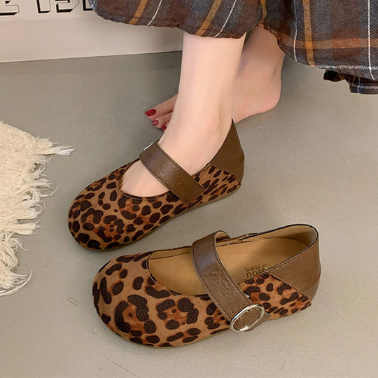 Damen Mary-Jane Schuhe mit modischem Leoprint und komfortablem Riemen R&B