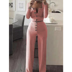 Damen Strickanzug mit Knopfleiste und weitem Schnitt
