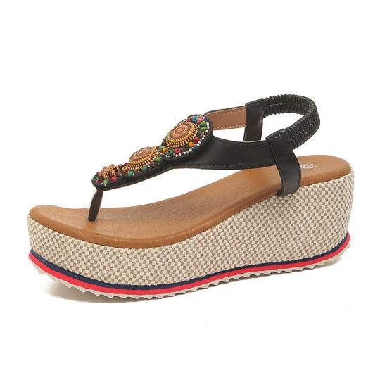 Damen Wedge-Sandalen mit dekorativem Schmuckdetail R&B