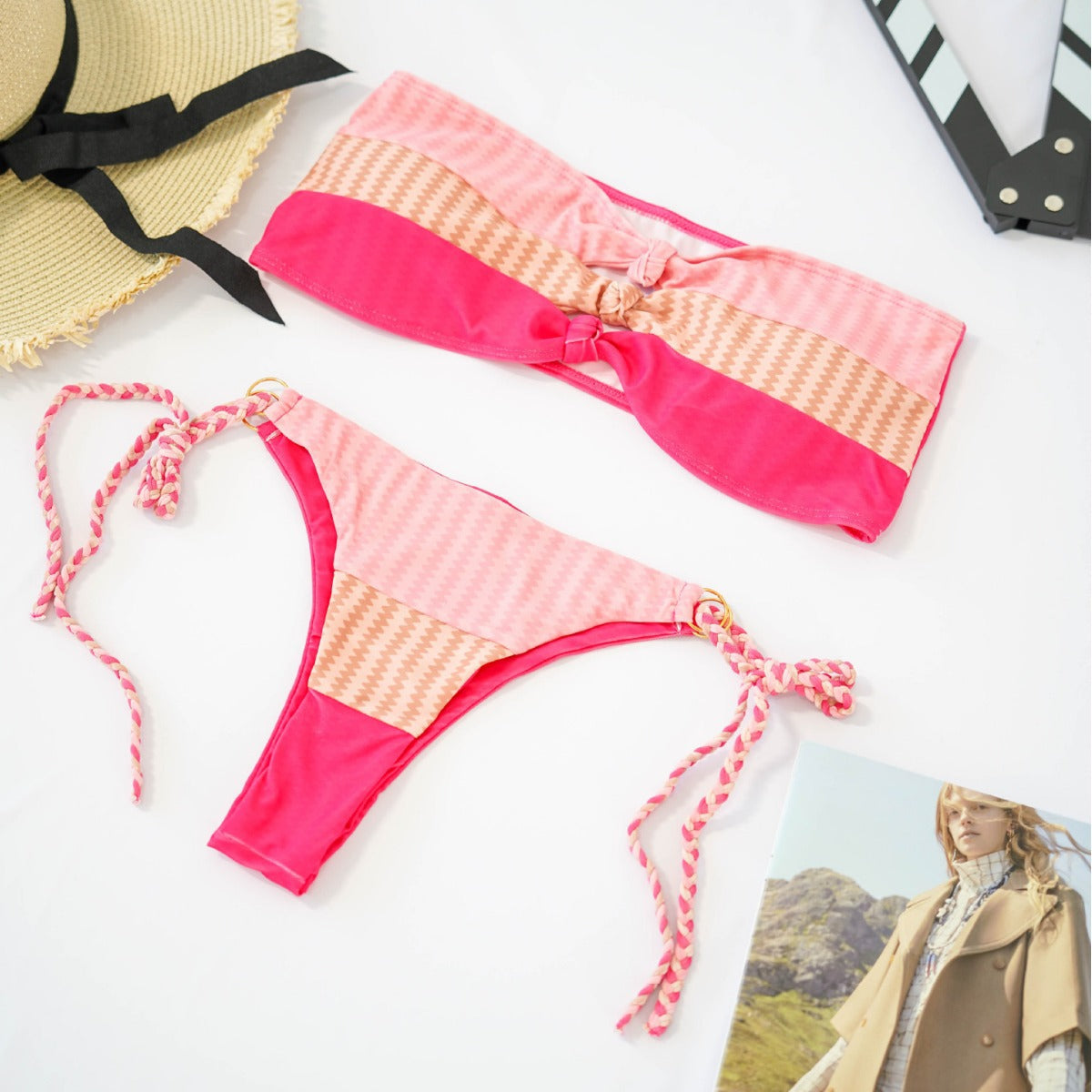 Damen Bandeau-Bikini mit raffinierten Knotendetails und verspieltem Design R&B