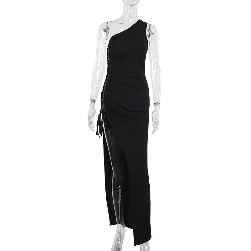 Damen Maxikleid mit asymmetrischem Schnitt und Raffung R&B