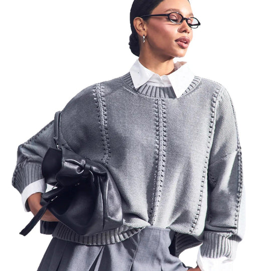 Damen lässiger Strickpullover mit strukturiertem Design und überschnittenen Schultern R&B