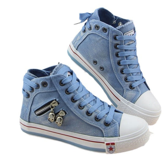 Damen Hohe Sneaker aus Denim mit dekorativen Details R&B