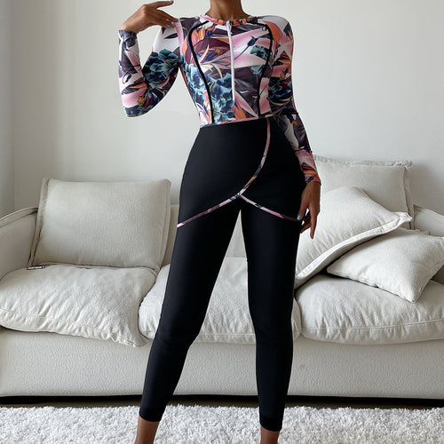 Damen Modischer Longsleeve-Schwimmanzug mit floralem Design R&B