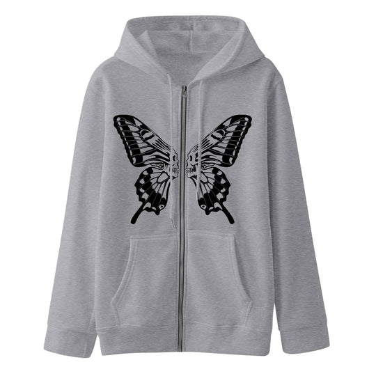 Damen Kapuzensweatjacke mit einzigartigem Schmetterlingsdruck R&B