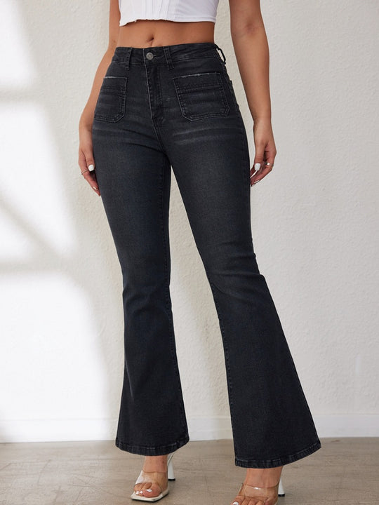 Damen Flared Jeans mit hohem Bund und seitlichen Taschen R&B