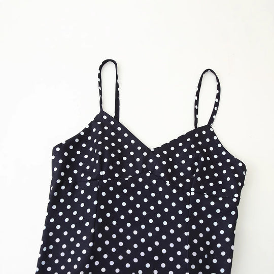 Damen Midikleid mit zarten Spaghetti-Trägern und verspieltem Polka-Dots-Design R&B