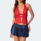 Damen Crop-Top mit raffiniertem Wickel-Design und Rüschendetails R&B