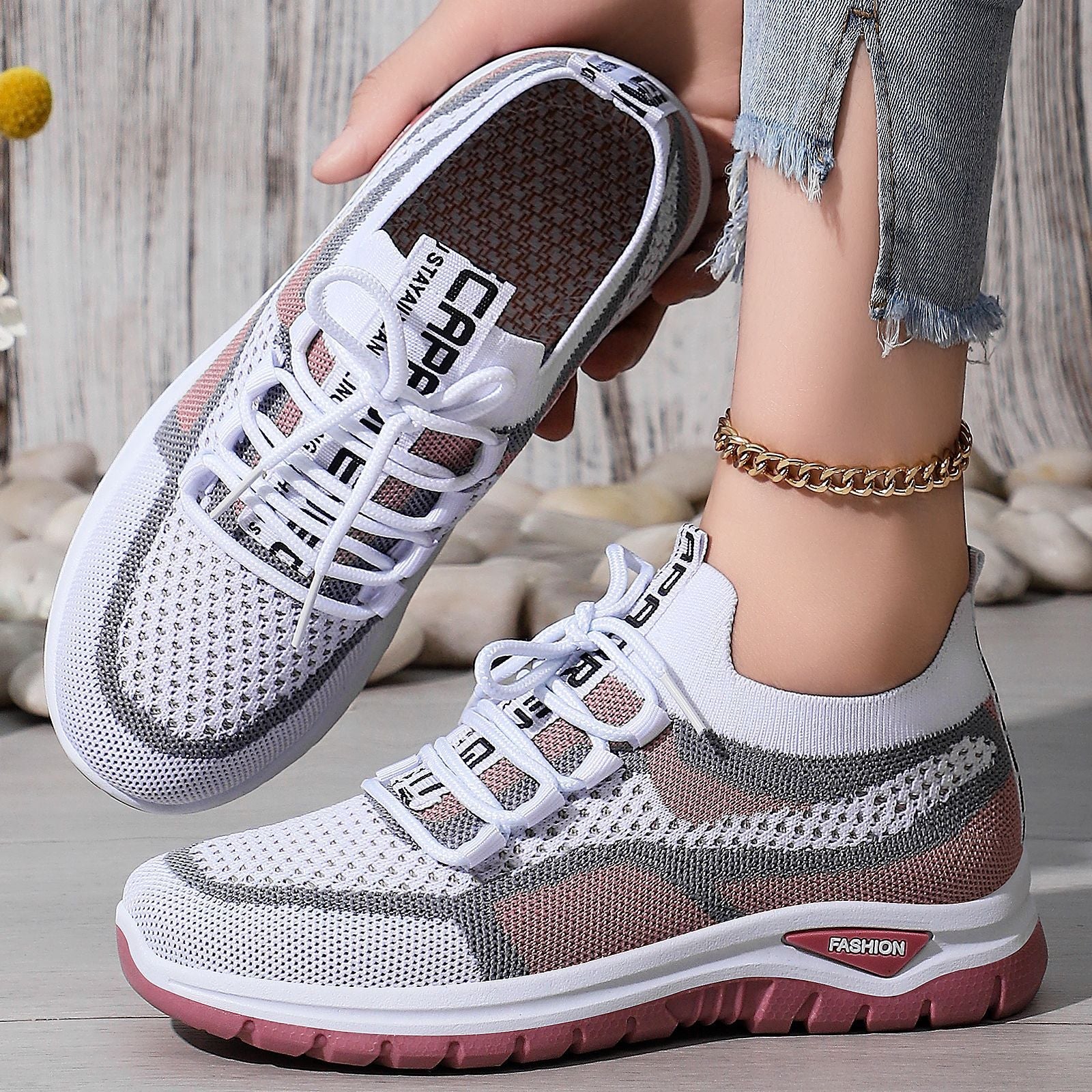 Damen Sportliche Sneakers mit atmungsaktivem Strickobermaterial R&B