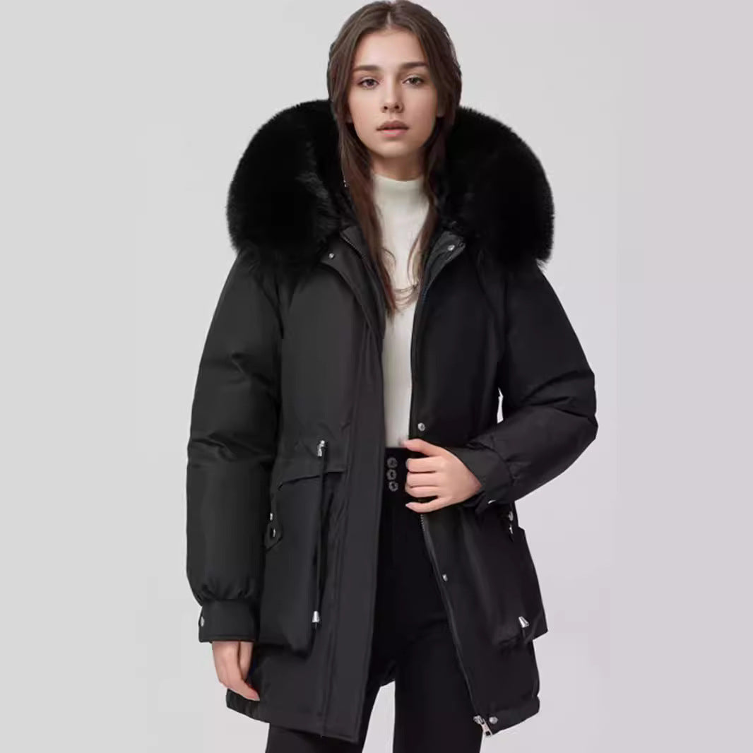 Damen isolierter Parka mit abnehmbarer Kapuze und luxuriösem Kunstfell R&B