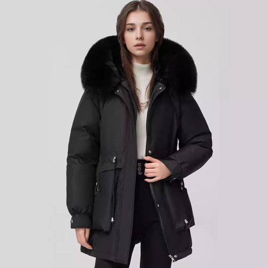 Damen isolierter Parka mit abnehmbarer Kapuze und luxuriösem Kunstfell R&B