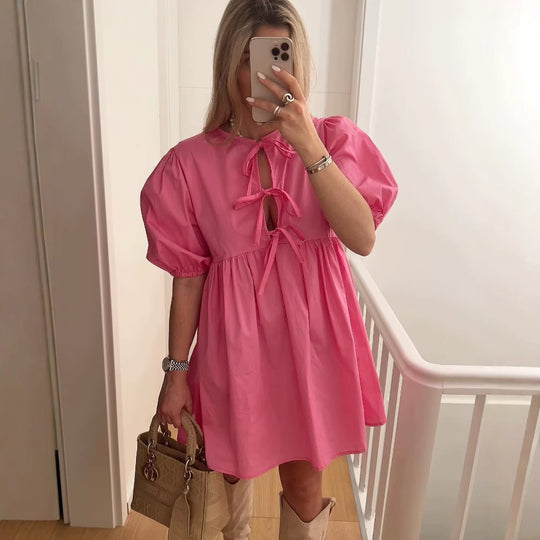 Damen Sommerkleid mit lässigem Leopardenmuster und voluminösen Ärmeln R&B