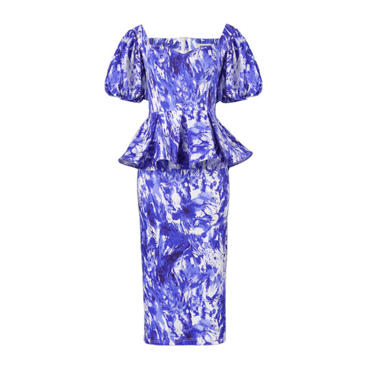 Damen Elegantes Kleid mit voluminösen Puffärmeln und taillierter Silhouette R&B
