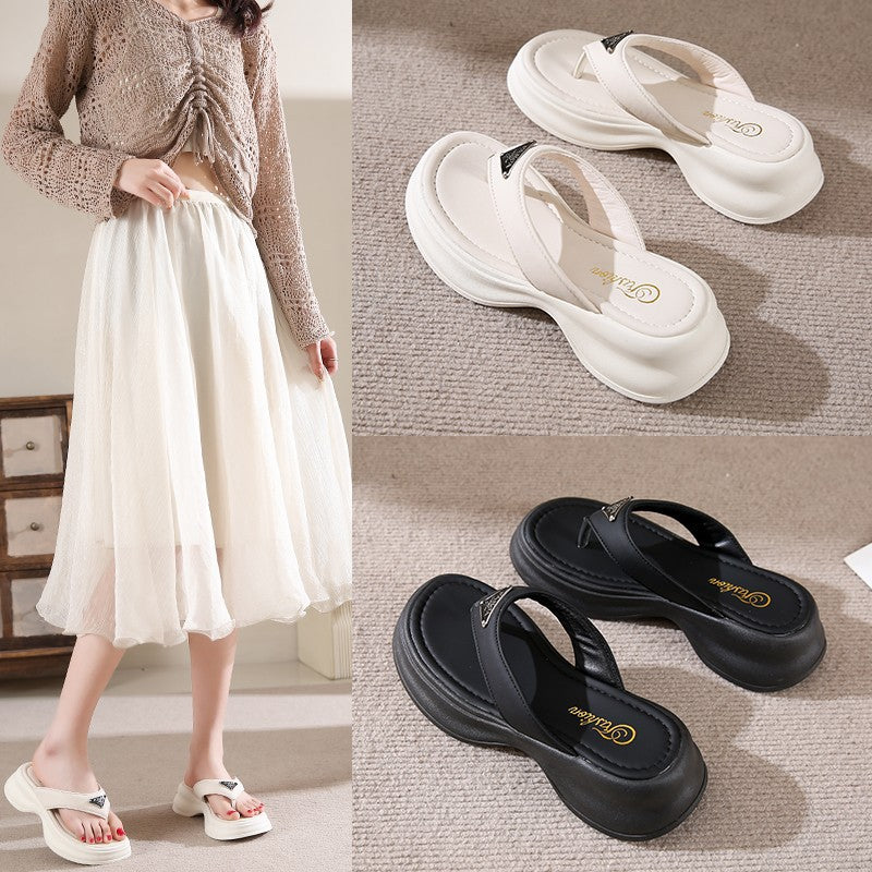 Damen Komfortable Badesandalen mit modischem Absatz und funkelndem Detail EB